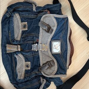 Denim and Tan Crossbody Bag